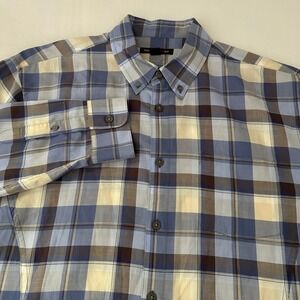 John Varvatos USA Men's Large Blue Plaid‎ Lightweight Cotton Long Sleeve Shirt